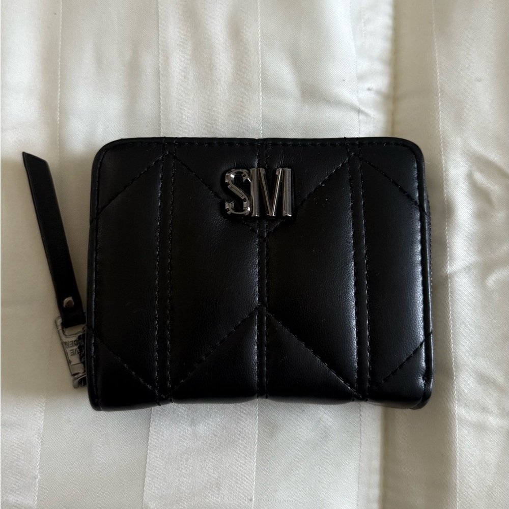 Black Quilted Wallet with Silver Initials